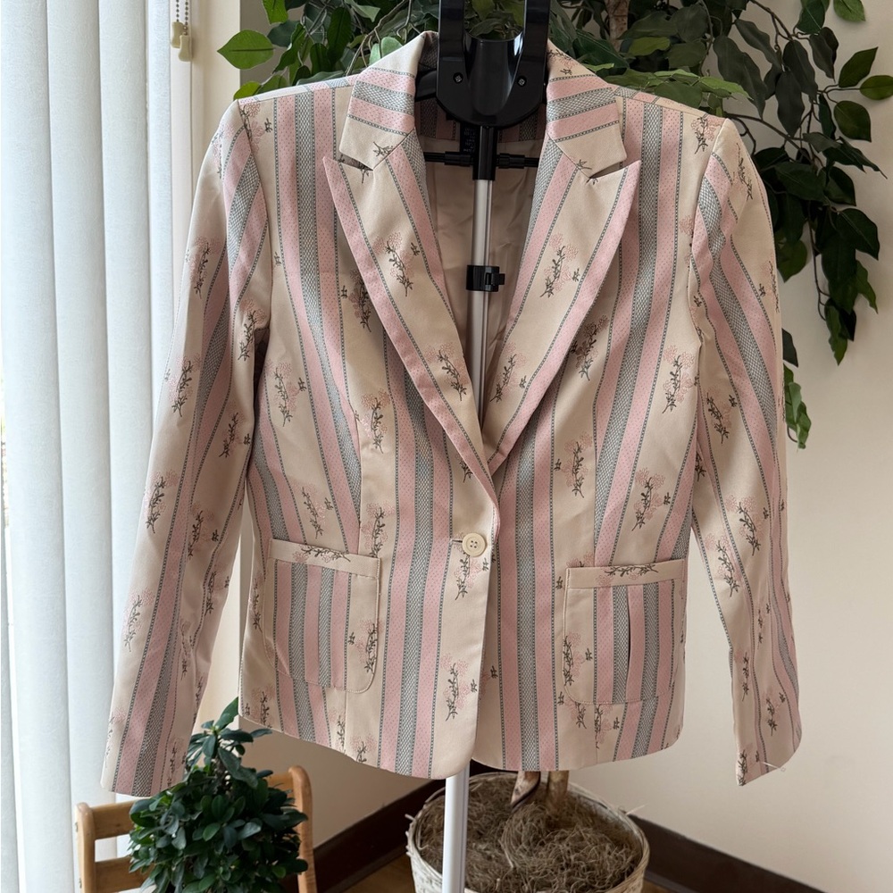 Hunt Club Pink & Cream Striped Floral Blazer